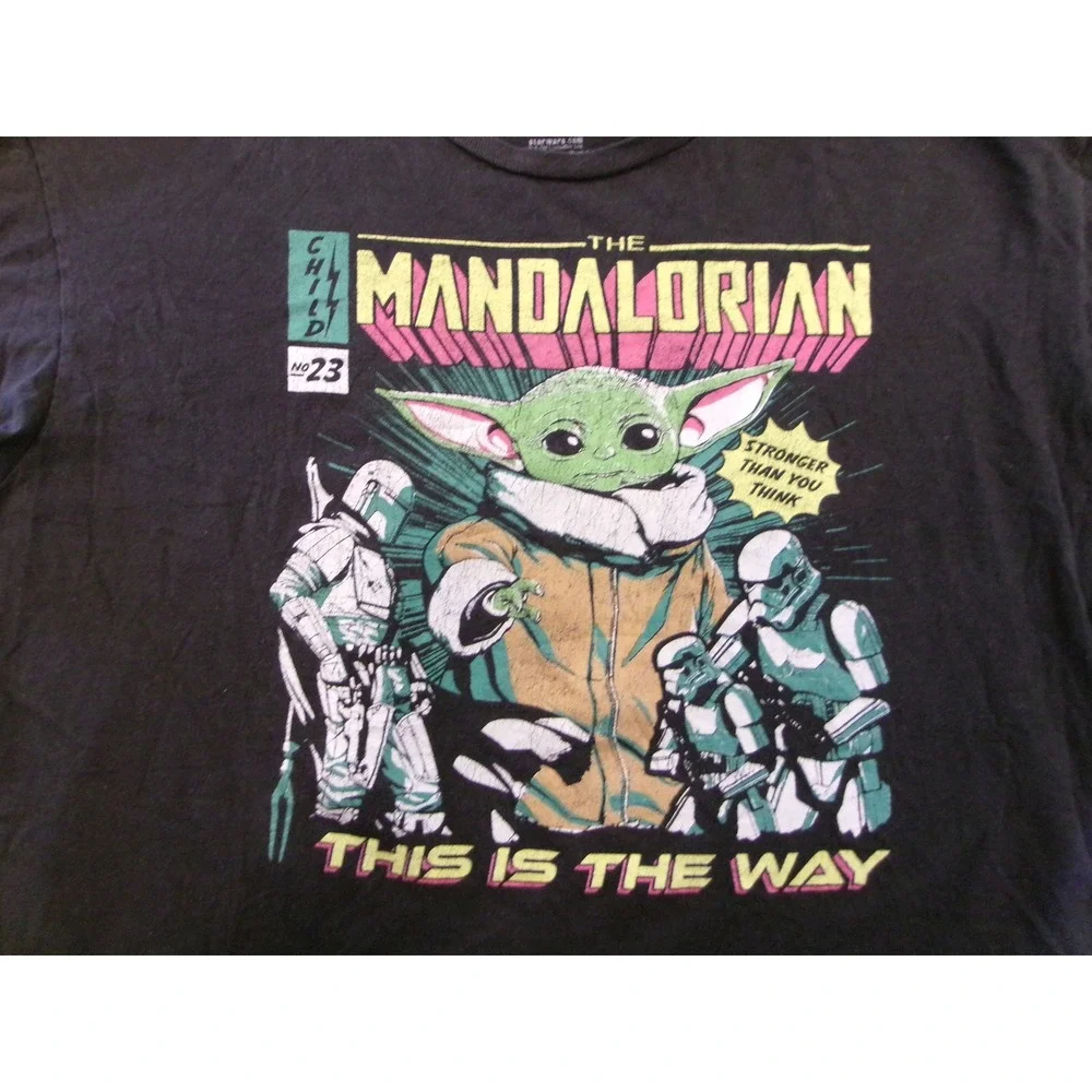 Star Wars The Mandalorian Grogu Boba Fett Black‎ Graphic T-Shirt XL Fifth Sun